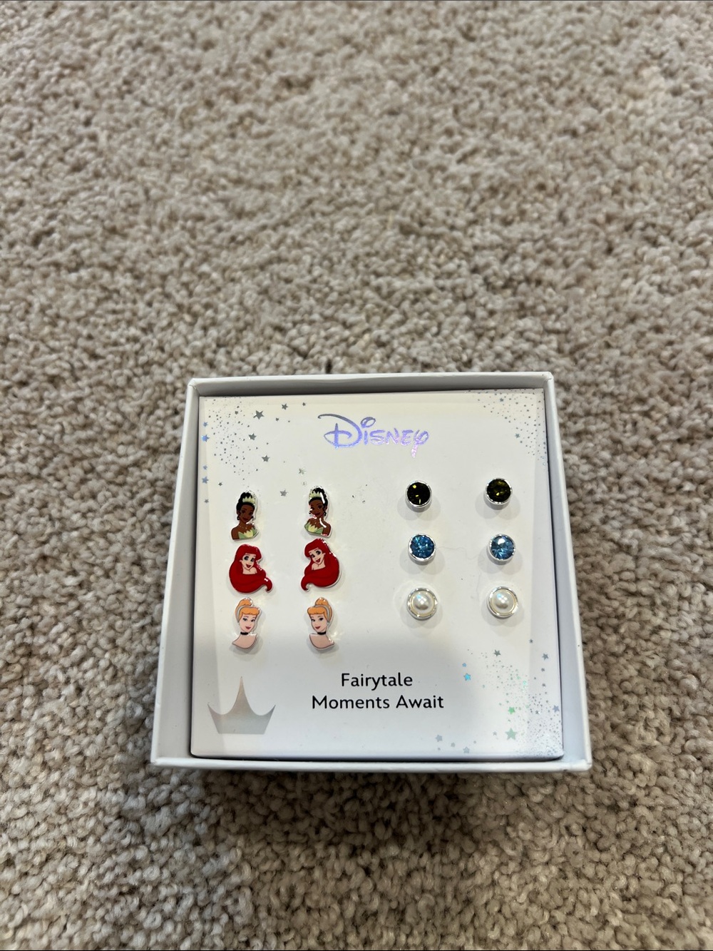 Disney Girls' Princess Stud Earring Set - Red, Black, Blue, White